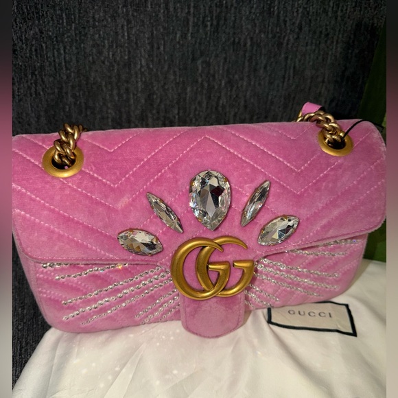 Gucci Pink Velvet Crystals Medium GG Marmont Bag (Limited Edition) - Picture 2 of 16